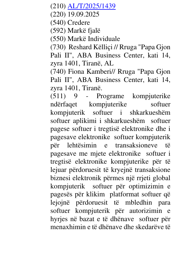 Zëri i markës Credere në buletin