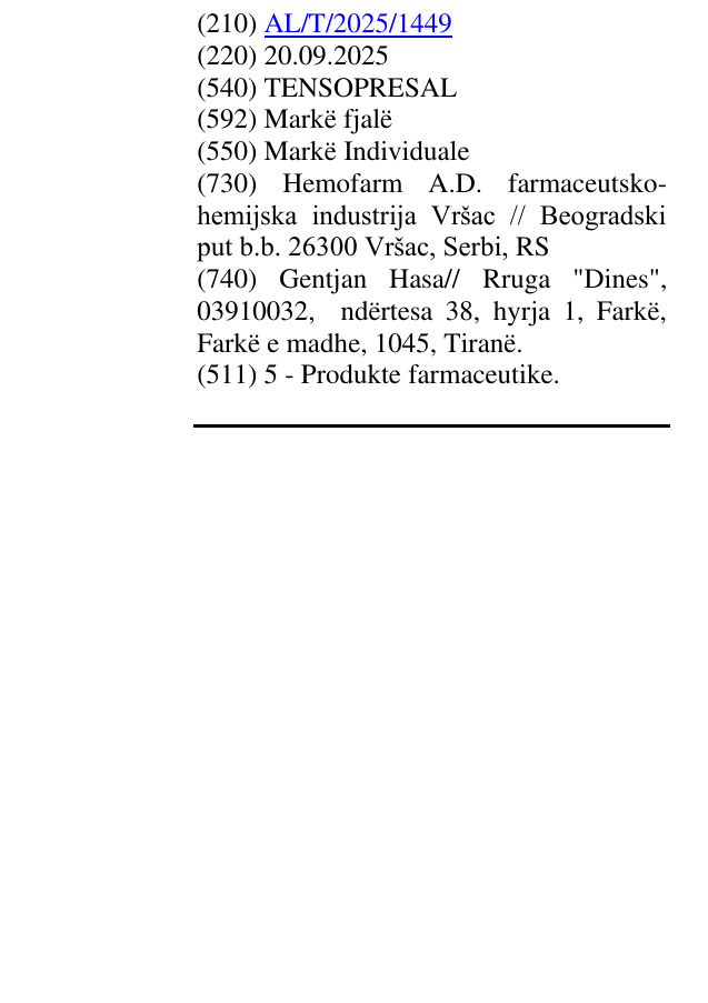 Zëri i markës TENSOPRESAL në buletin