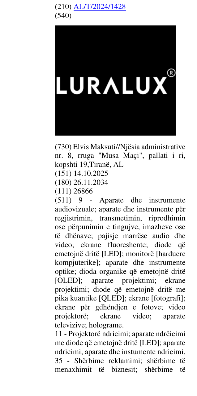 Zëri i markës Simbolin (R); LUX në buletin