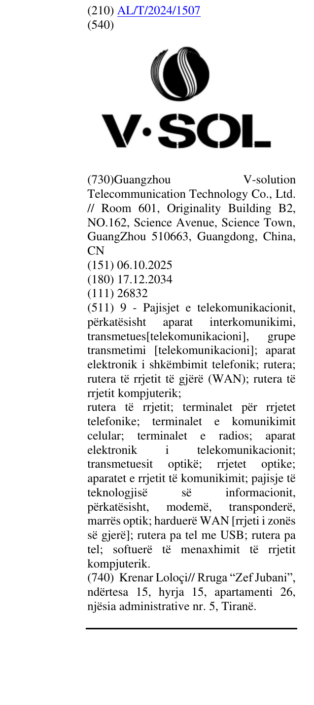 Zëri i markës V SOL në buletin