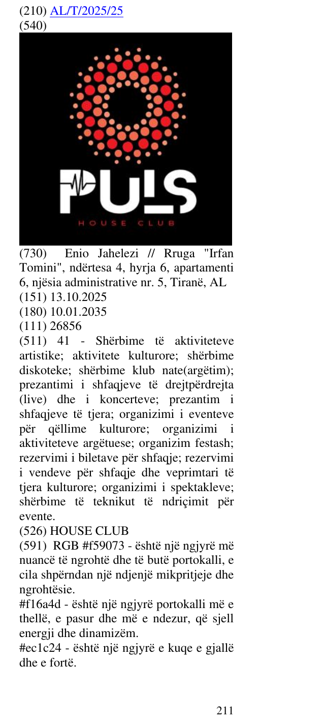 Zëri i markës HOUSE CLUB në buletin