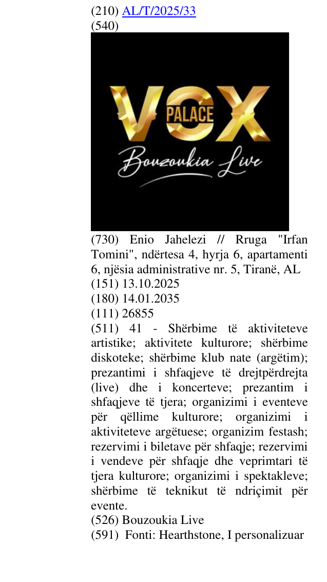 Zëri i markës Bouzoukia Live në buletin