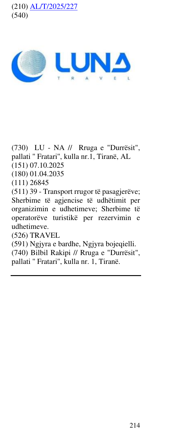 Zëri i markës TRAVEL në buletin
