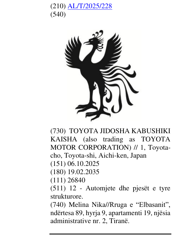 Zëri i markës AL/T/2025/228 në buletin