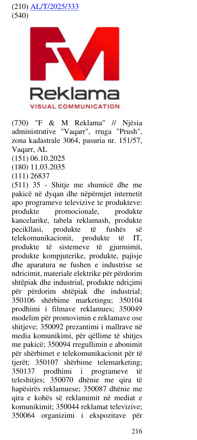 Zëri i markës Reklama; VISUAL COMMUNICATION në buletin