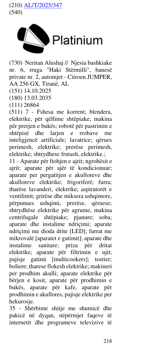 Zëri i markës Platinium në buletin