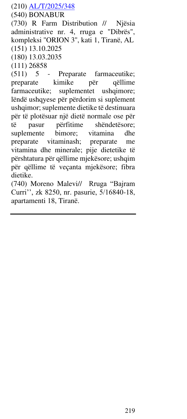 Zëri i markës BONABUR në buletin