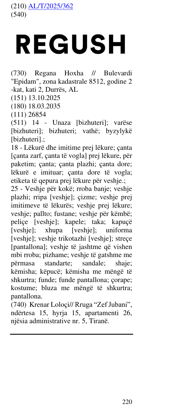 Zëri i markës REGUSH në buletin