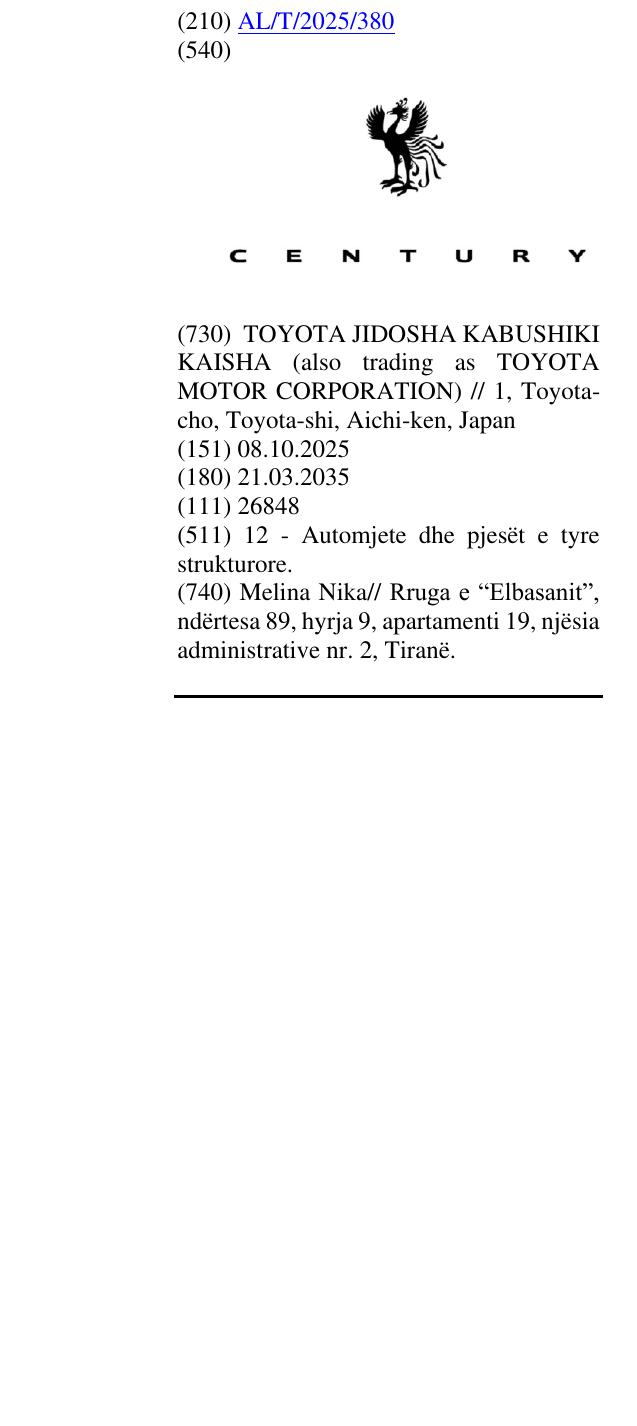 Zëri i markës CENTURY në buletin