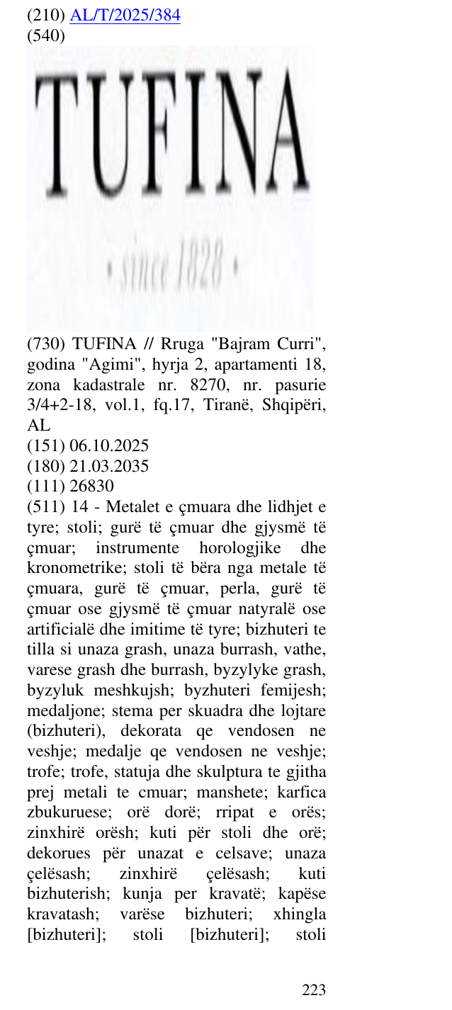 Zëri i markës Since ; 1828 në buletin