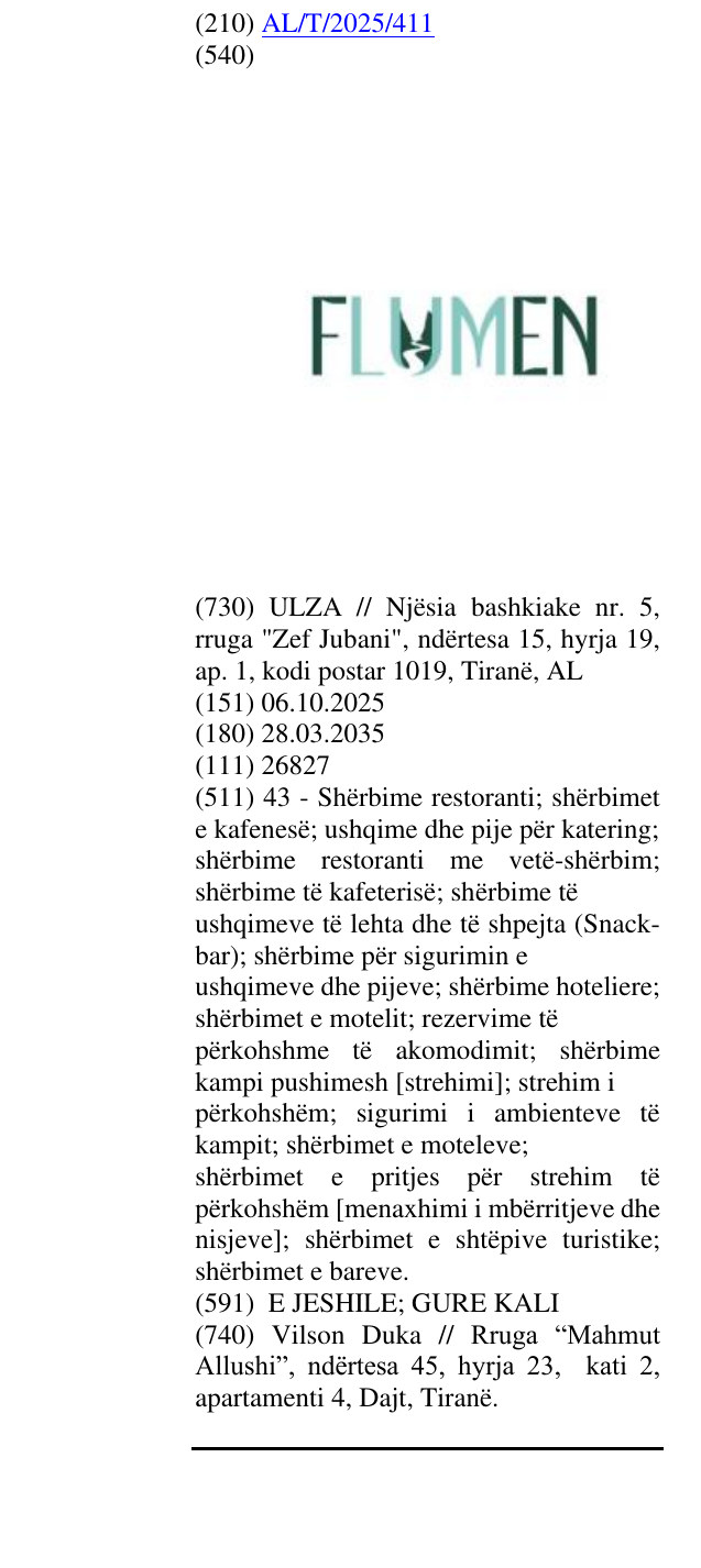 Zëri i markës FLUMEN në buletin