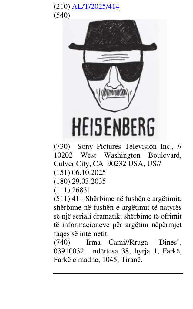 Zëri i markës HEISENBERG në buletin