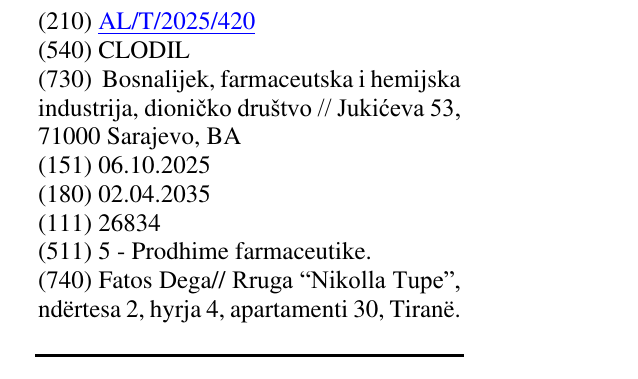 Zëri i markës CLODIL në buletin