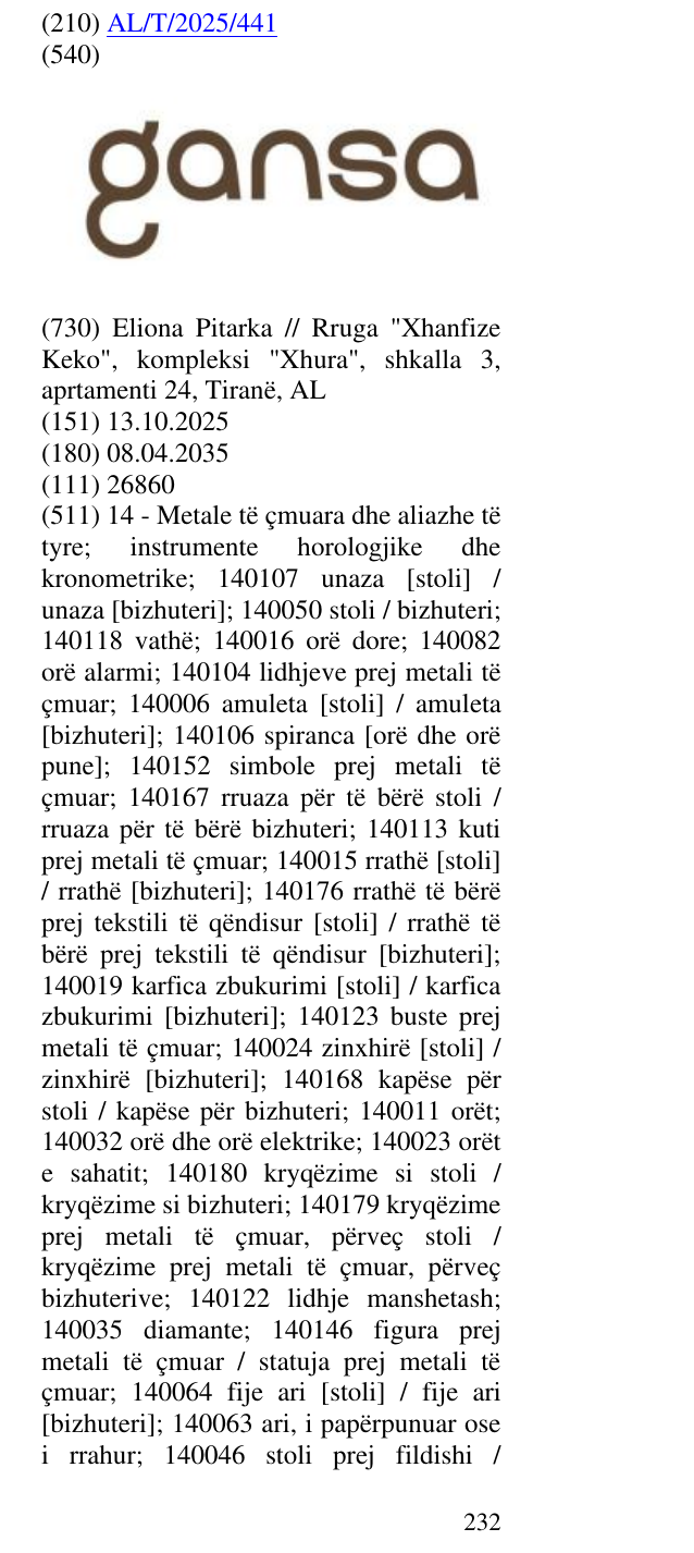 Zëri i markës gansa në buletin