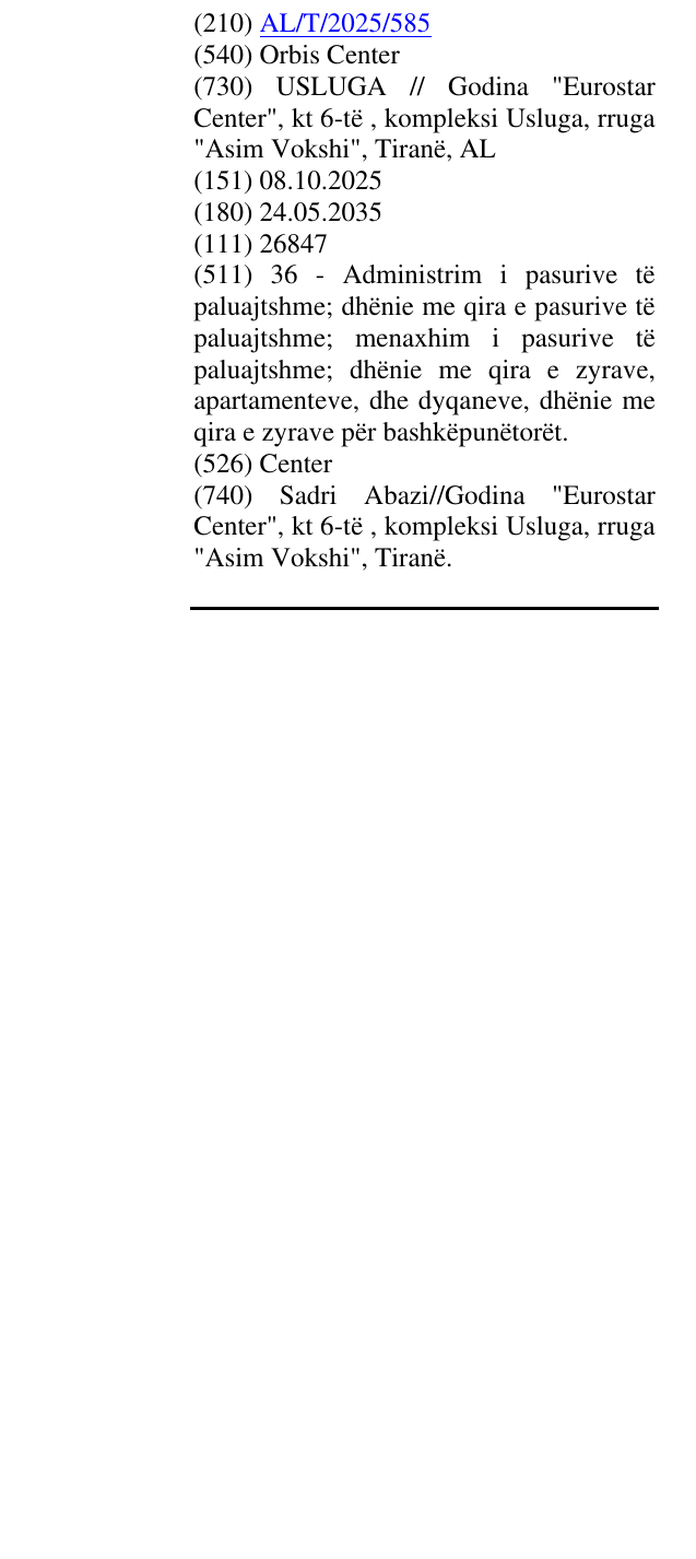Zëri i markës Orbis Center në buletin