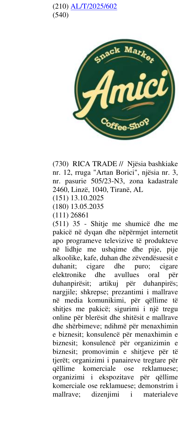 Zëri i markës Snack; Market; Coffee; Shop në buletin