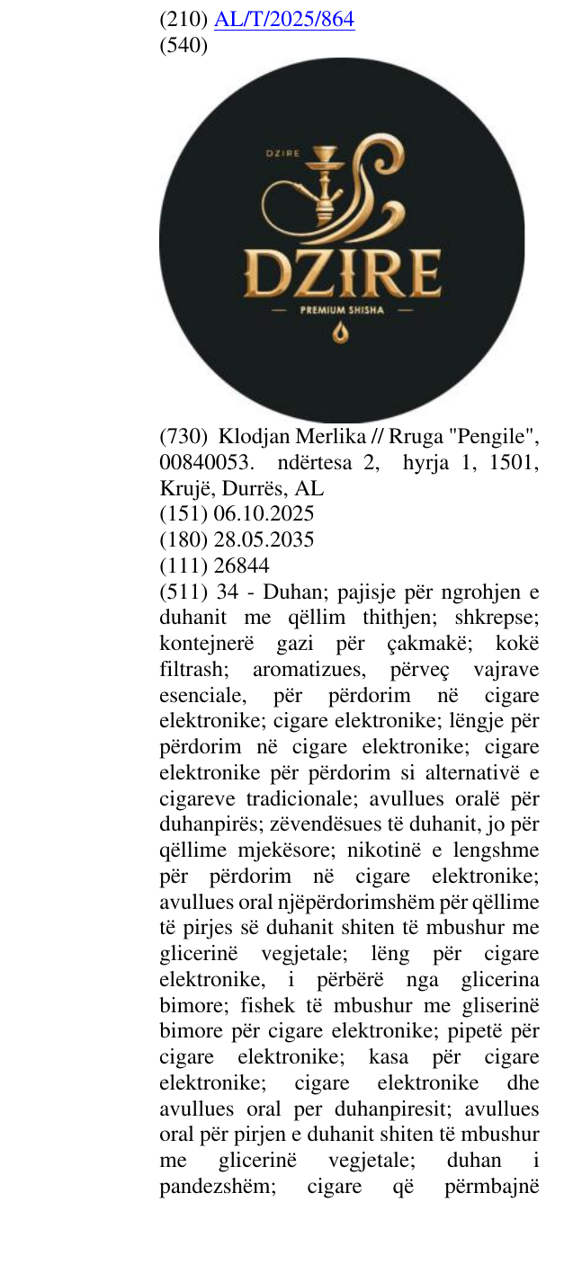 Zëri i markës Premium; Shisha në buletin