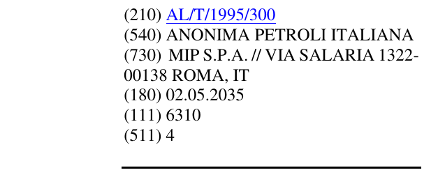 Zëri i markës ANONIMA PETROLI ITALIANA në buletin