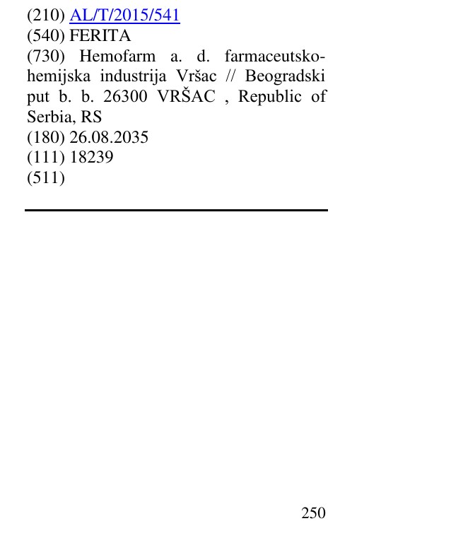 Zëri i markës FERITA në buletin