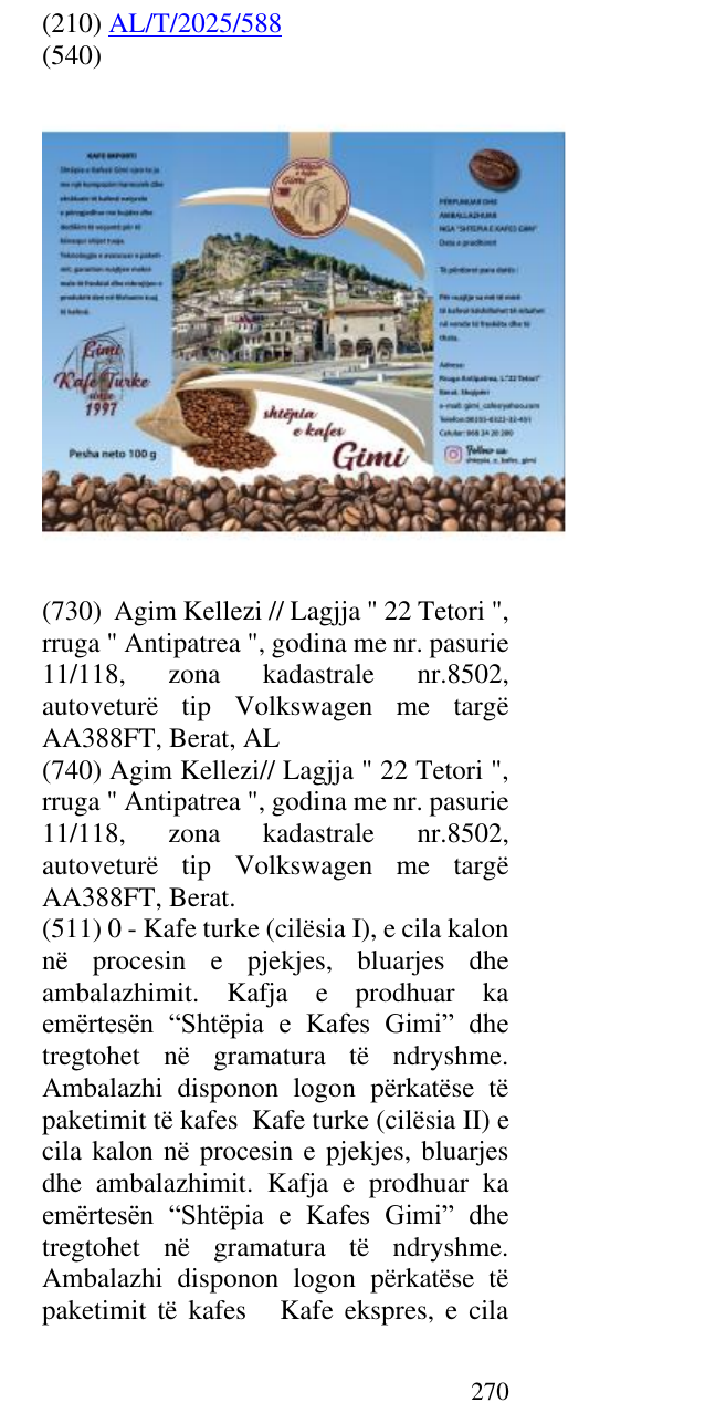 Zëri i markës Shtepia e Kafes Gimi në buletin