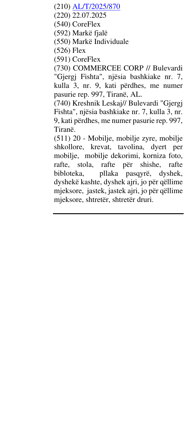 Zëri i markës CoreFlex në buletin