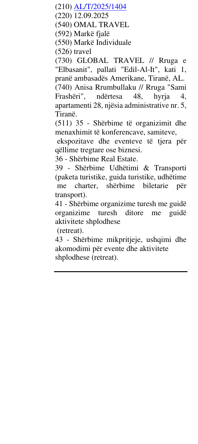 Zëri i markës OMAL TRAVEL në buletin