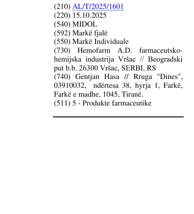Zëri i markës MIDOL në buletin