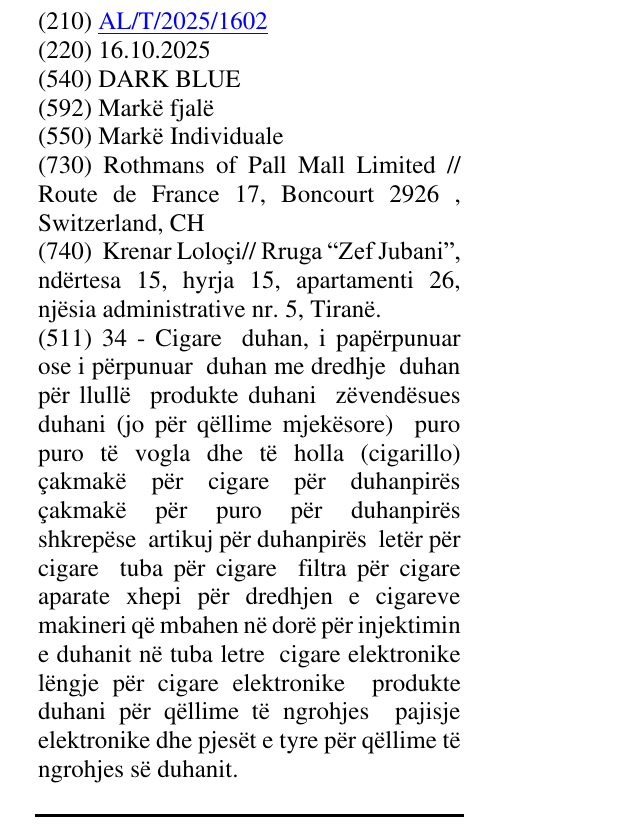 Zëri i markës DARK BLUE në buletin