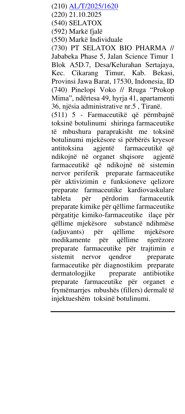 Zëri i markës SELATOX në buletin
