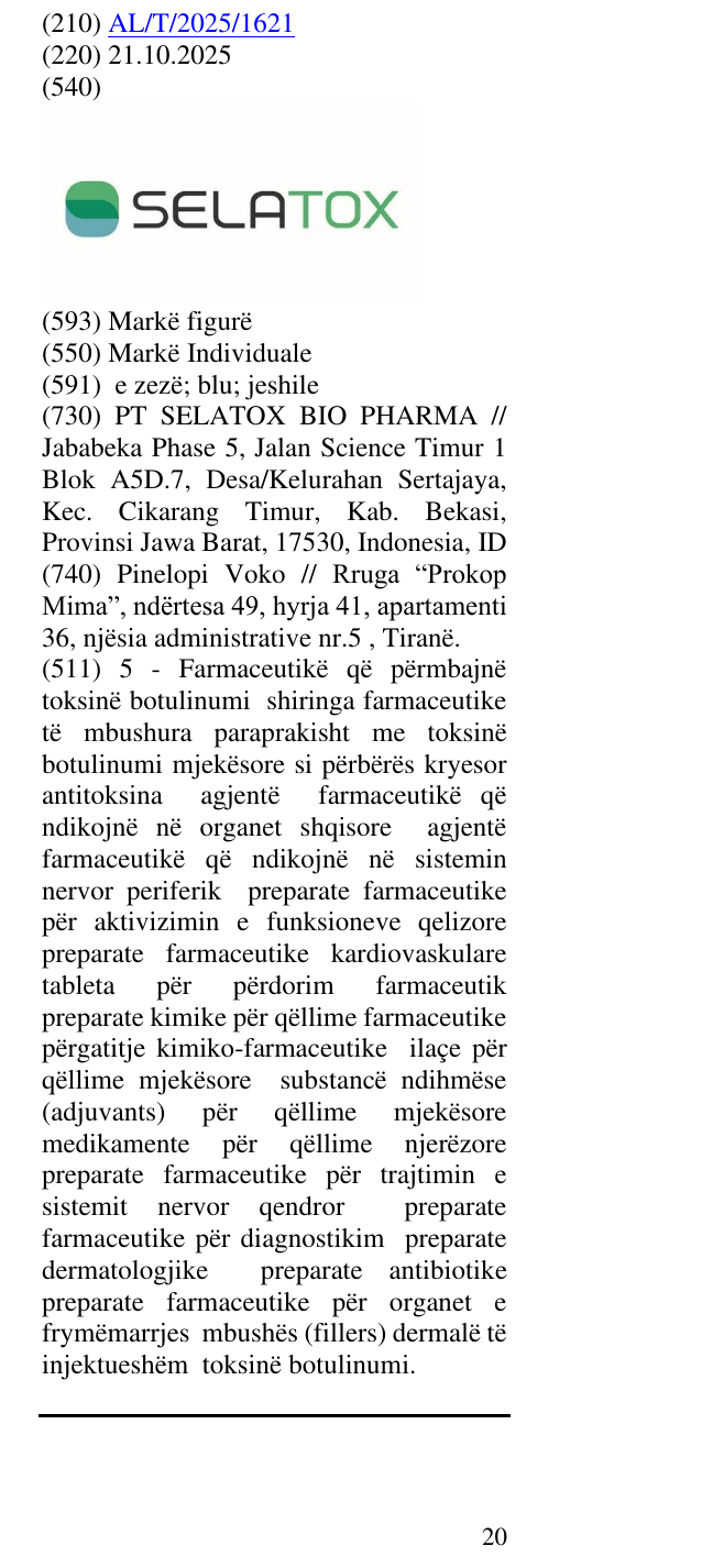 Zëri i markës SELATOX në buletin