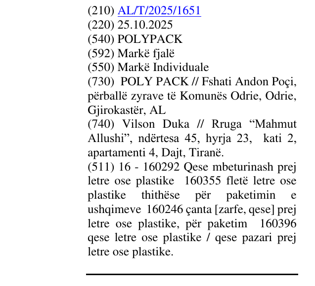 Zëri i markës POLYPACK në buletin