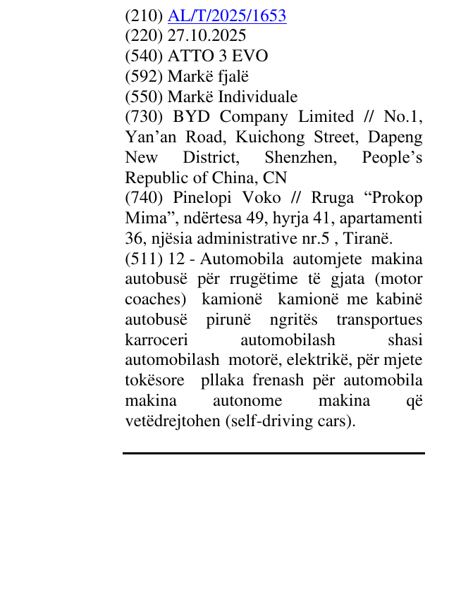 Zëri i markës ATTO 3 EVO në buletin