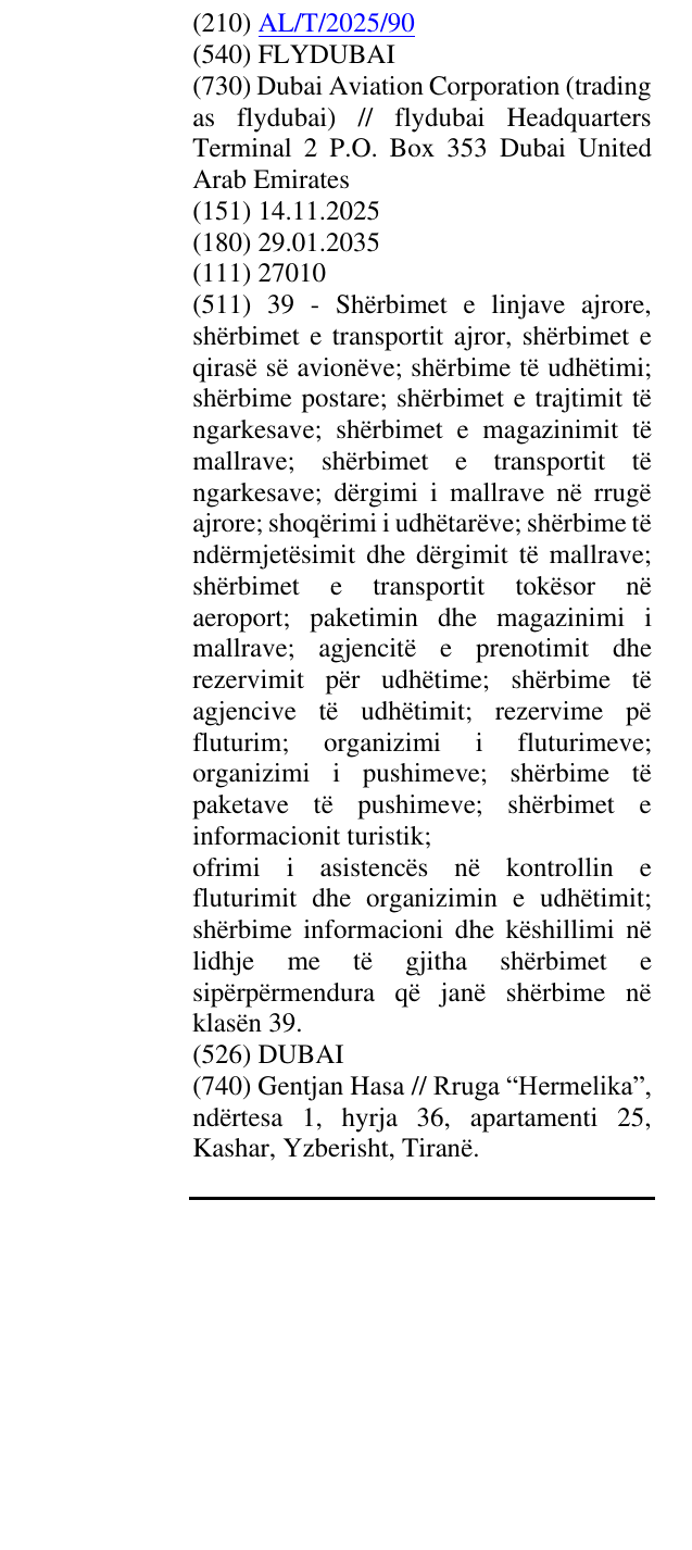 Zëri i markës FLYDUBAI në buletin