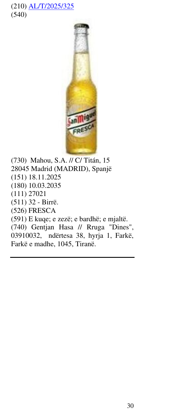 Zëri i markës FRESCA në buletin