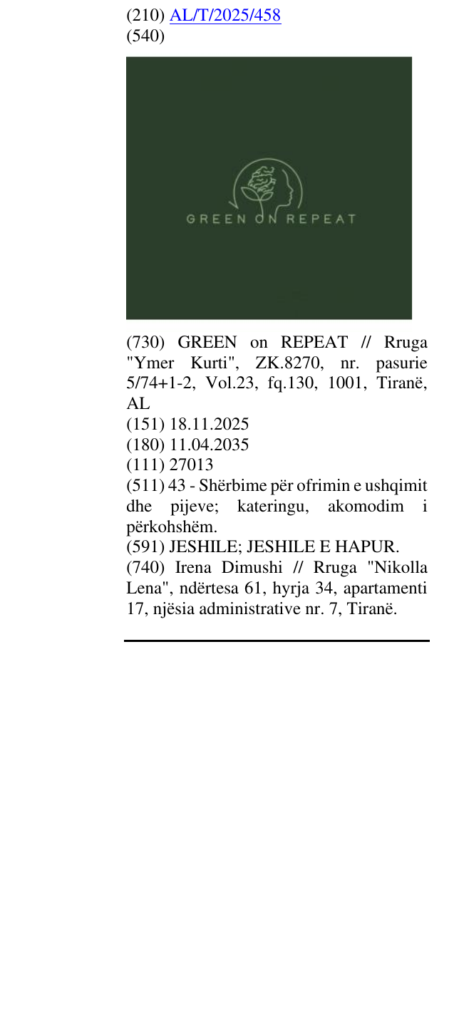 Zëri i markës GREEN ON REPEAT në buletin