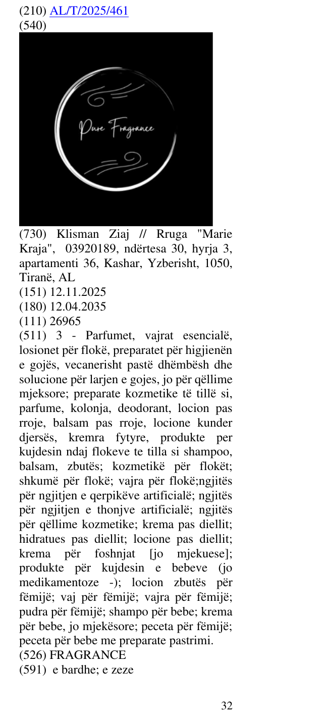 Zëri i markës FRAGRANCE në buletin