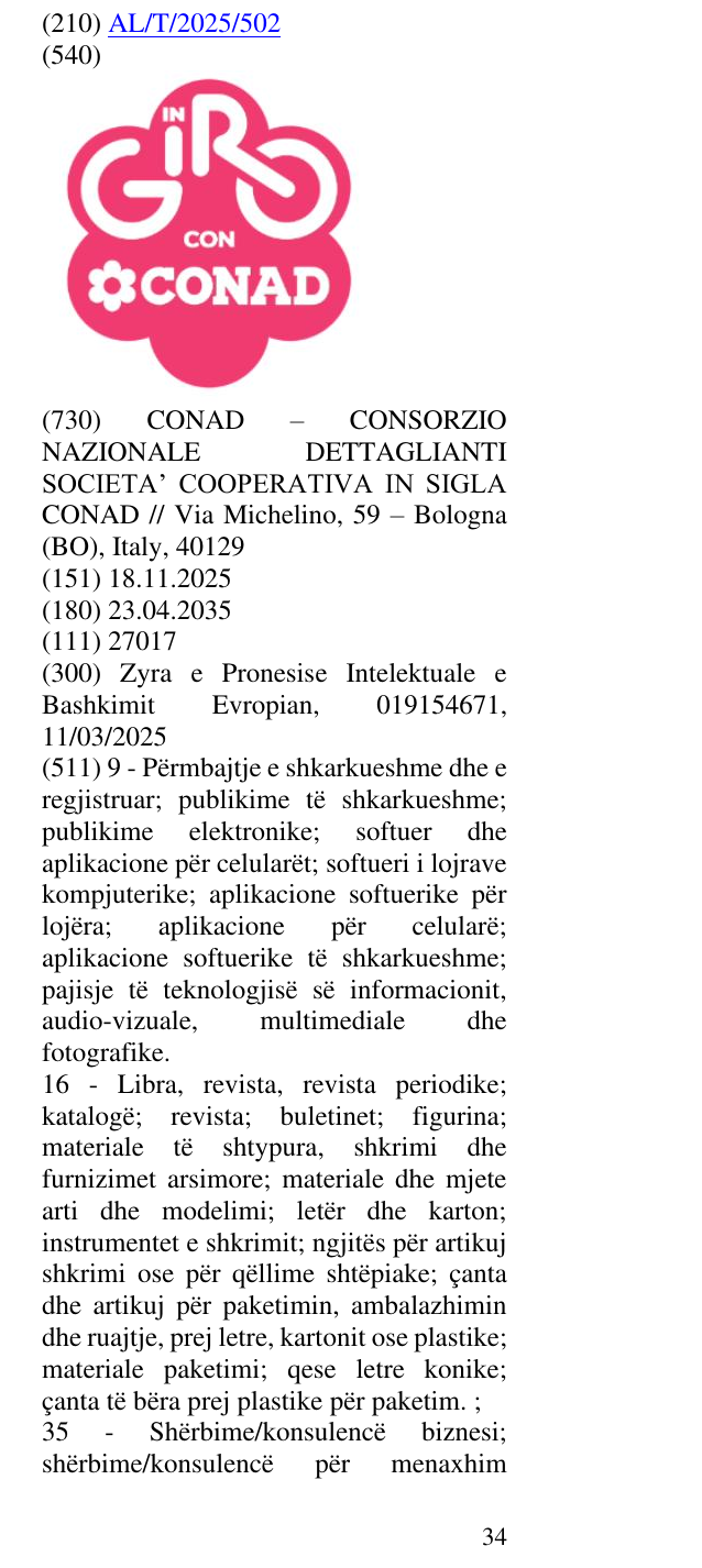 Zëri i markës IN GIRO CON CONAD në buletin