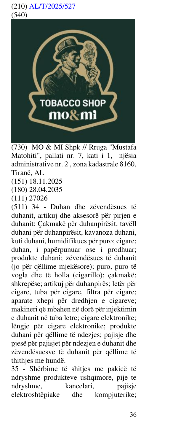 Zëri i markës Tobacco shop në buletin