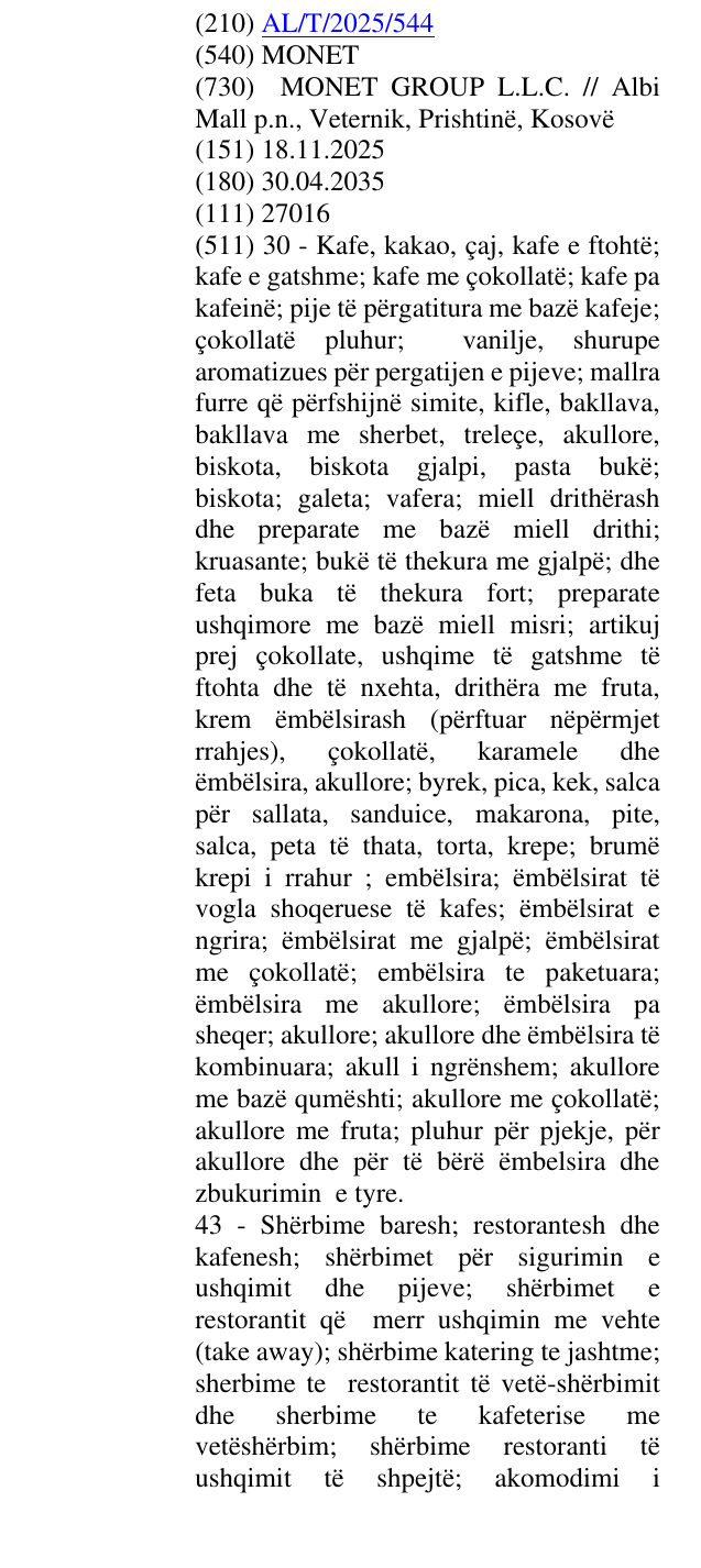 Zëri i markës MONET në buletin