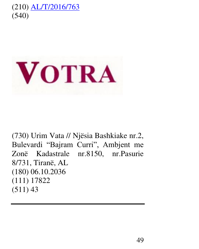 Zëri i markës VOTRA në buletin