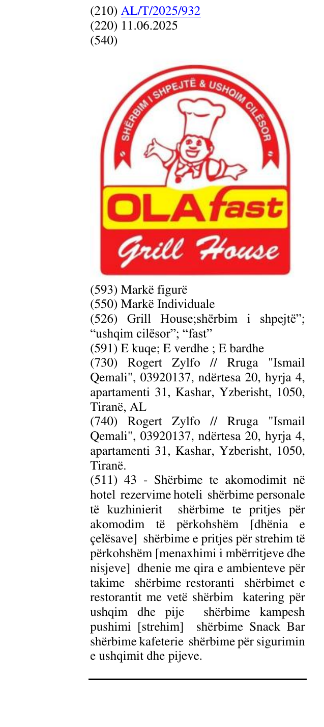 Zëri i markës Grill House;shërbim i shpejtë”; “ushqim cilësor”; “fast” në buletin