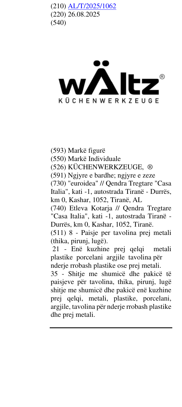 Zëri i markës KÜCHENWERKZEUGE, ® në buletin