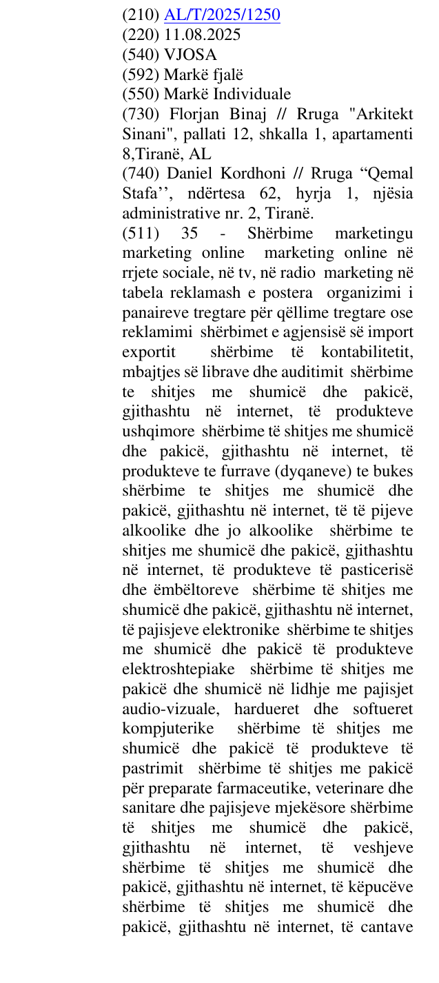 Zëri i markës VJOSA në buletin