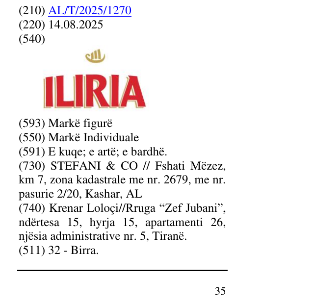 Zëri i markës ILIRIA në buletin