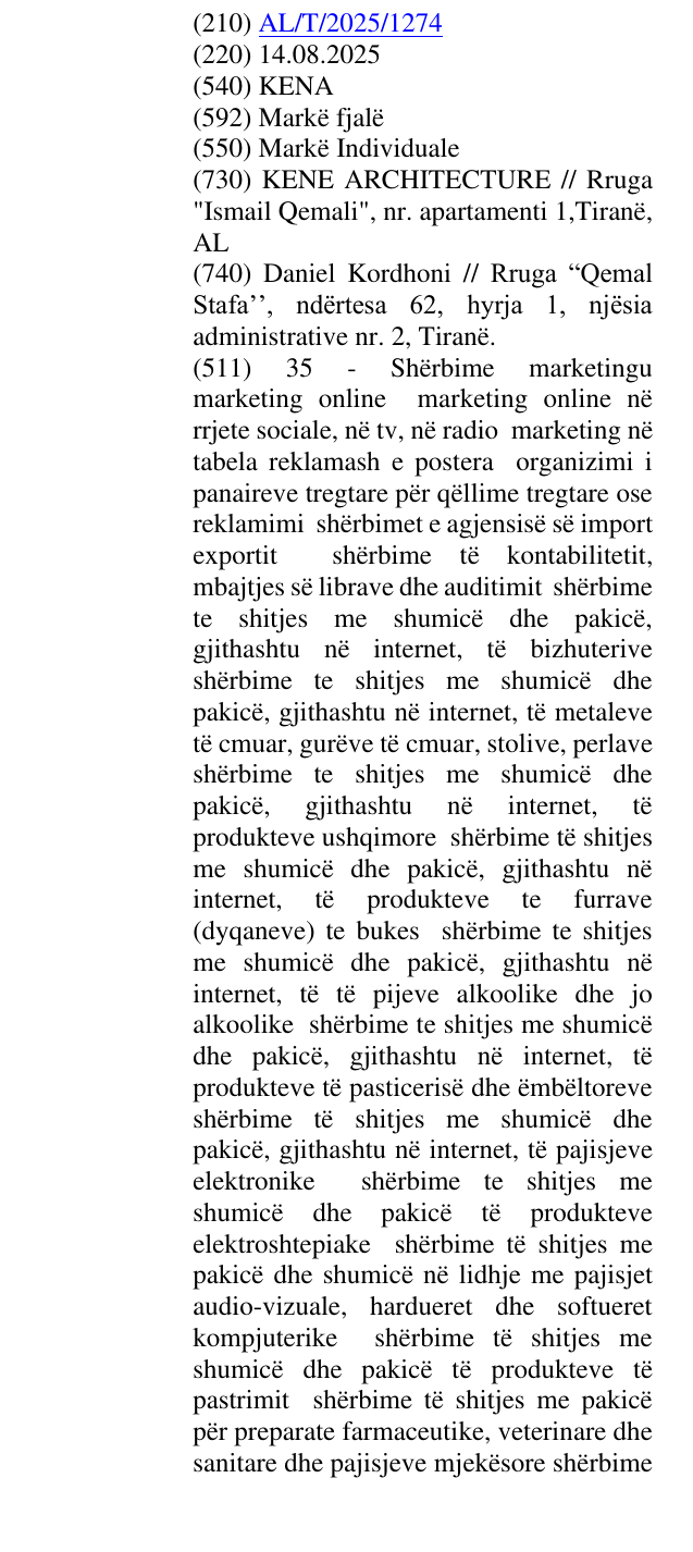 Zëri i markës KENA në buletin