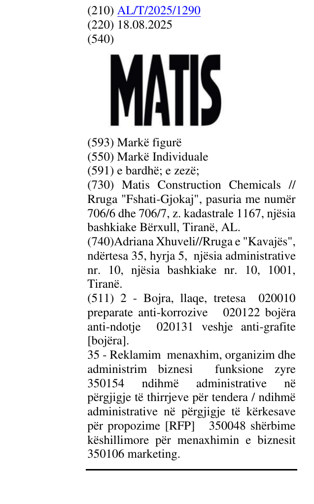 Zëri i markës MATIS në buletin