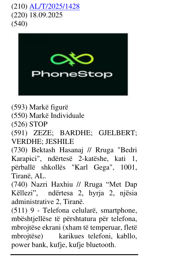 Zëri i markës STOP në buletin