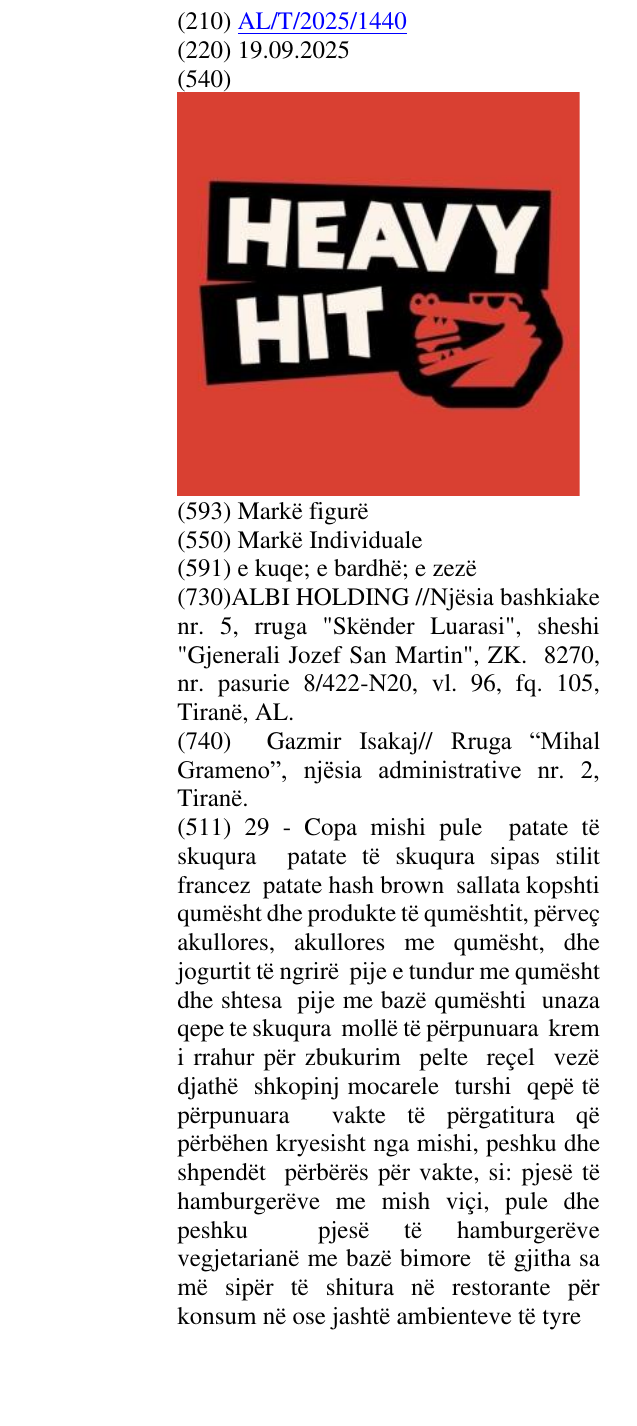 Zëri i markës HEAVY HIT në buletin
