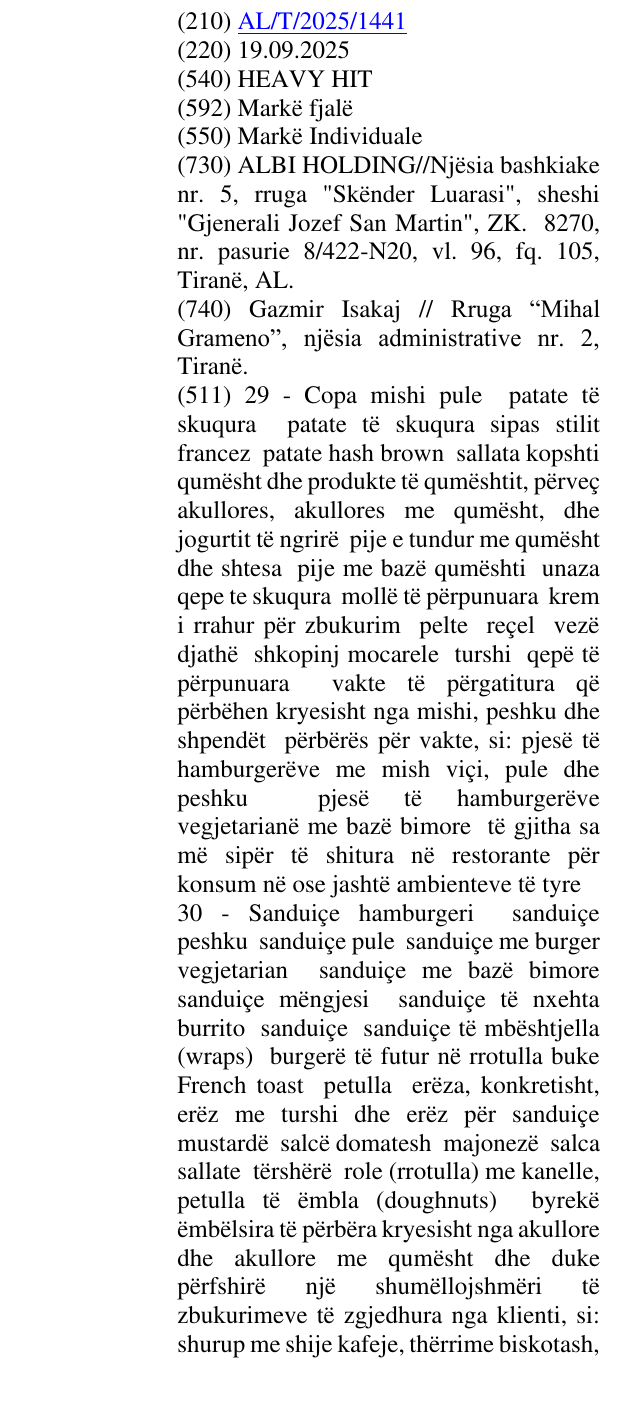 Zëri i markës HEAVY HIT në buletin