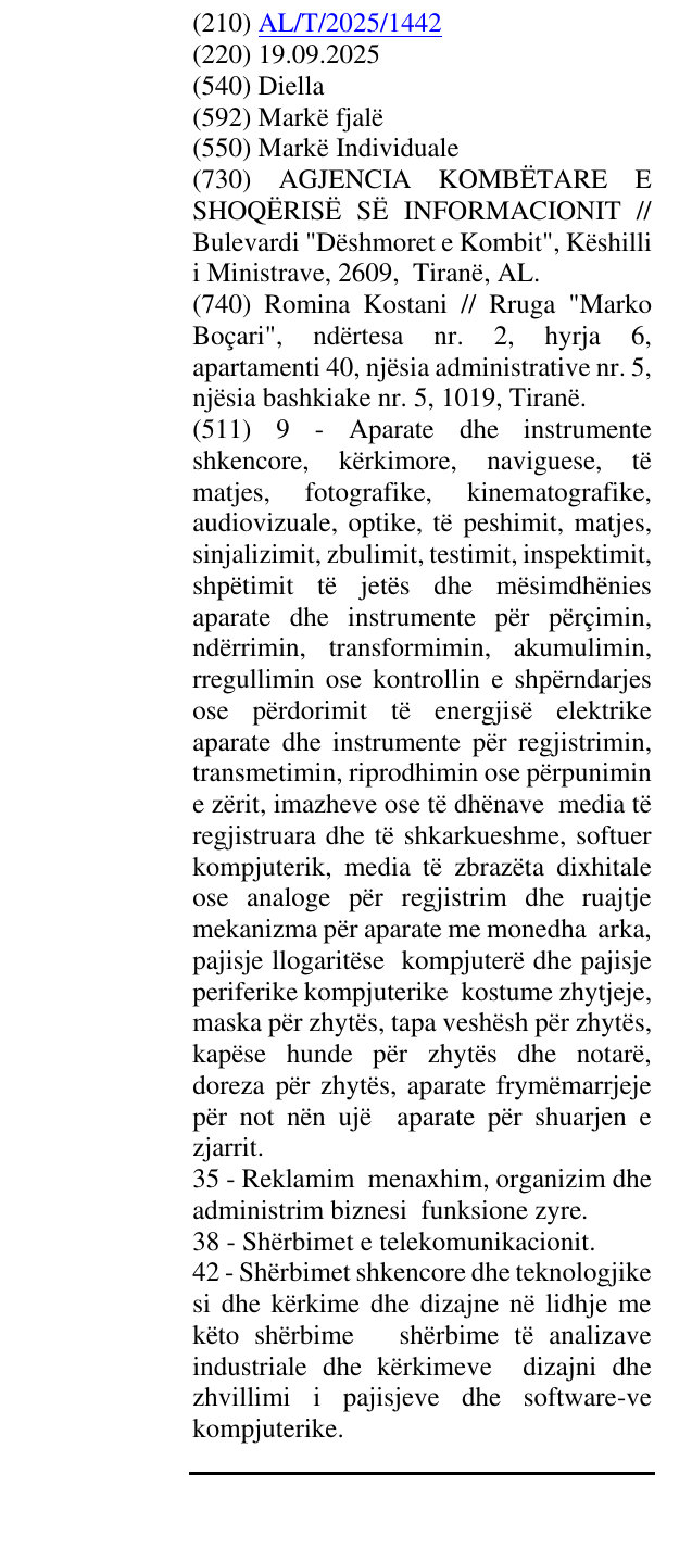 Zëri i markës Diella në buletin